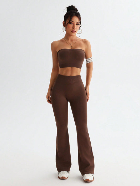 Vest Wide Leg Tight Seamless Hip Lifting Yoga Bell Bottom Pants Two Piece Sets Abdominal Shaping High Waist Bootcut Casual Exercise Yoga Clothes