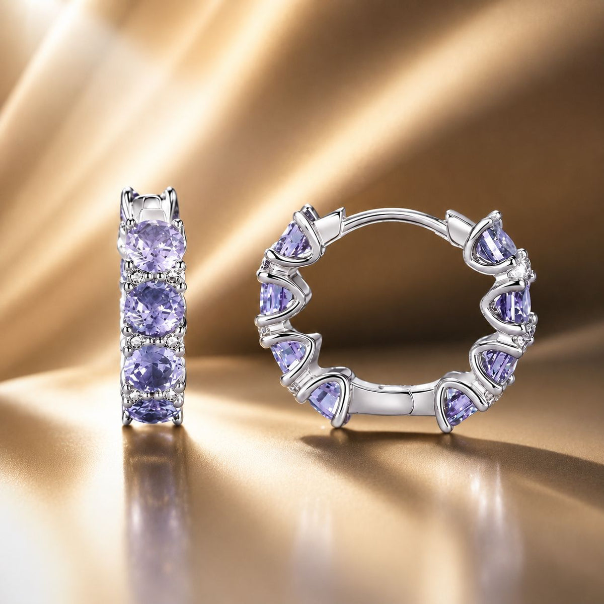 Sterling Silver CZ Pavé Platinum Plated Hoop Earrings