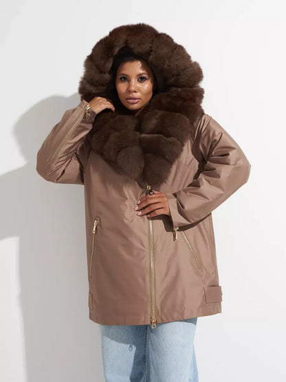 Polar Fox Fur Trim Rabbit Fur Insulated Parka