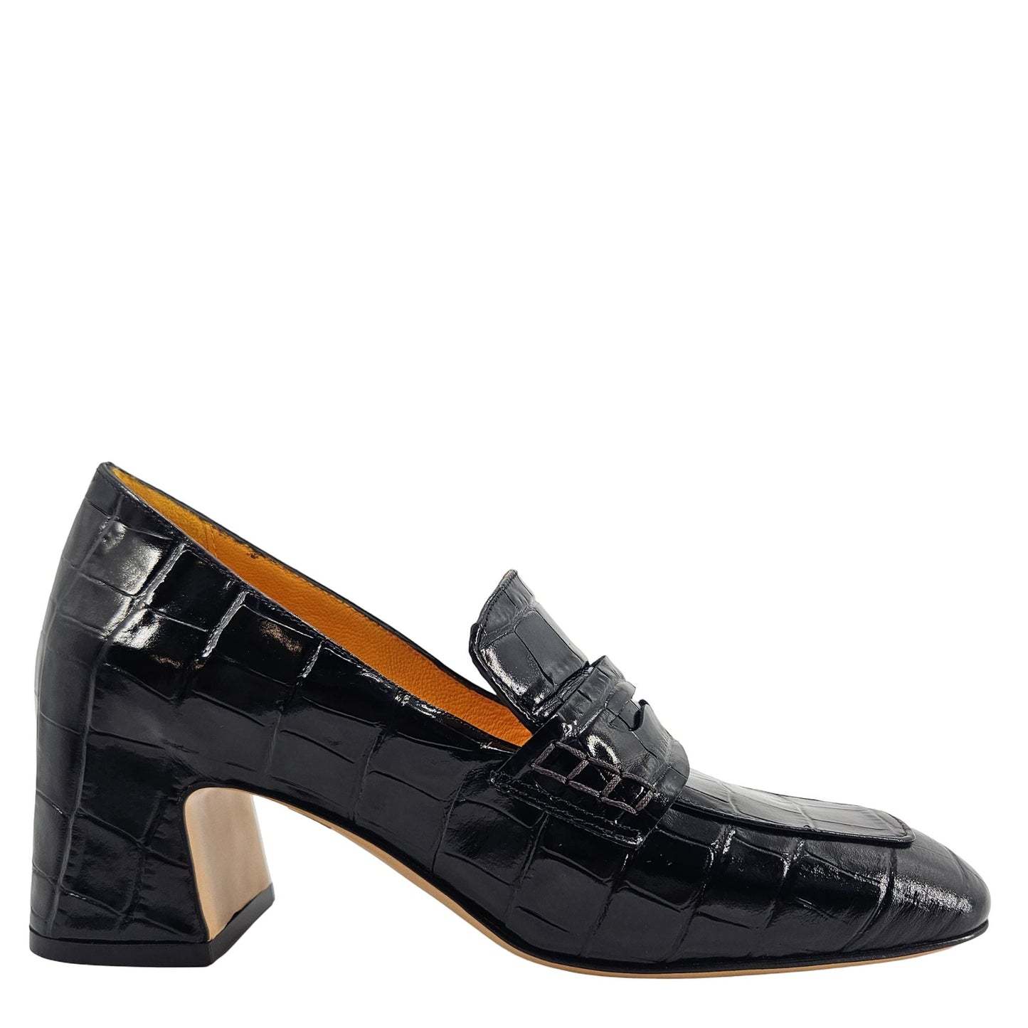 Madison Maison Black Croc-Embossed Leather Block Heel Loafers