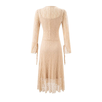 Summer Vintage Adult Woman Casual Drawstring Strap Flattering Figure Dress