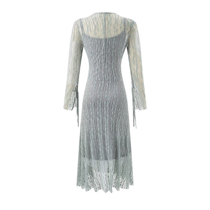 Summer Vintage Adult Woman Casual Drawstring Strap Flattering Figure Dress