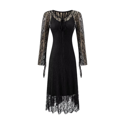 Summer Vintage Adult Woman Casual Drawstring Strap Flattering Figure Dress