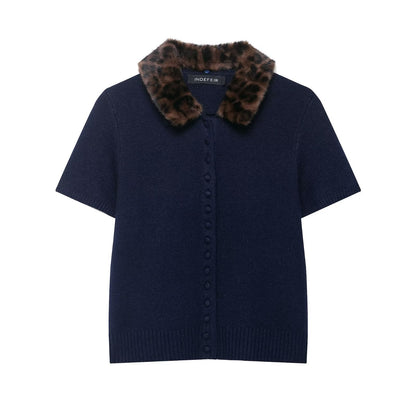 Women Animal Print Neckline Knitted Coat