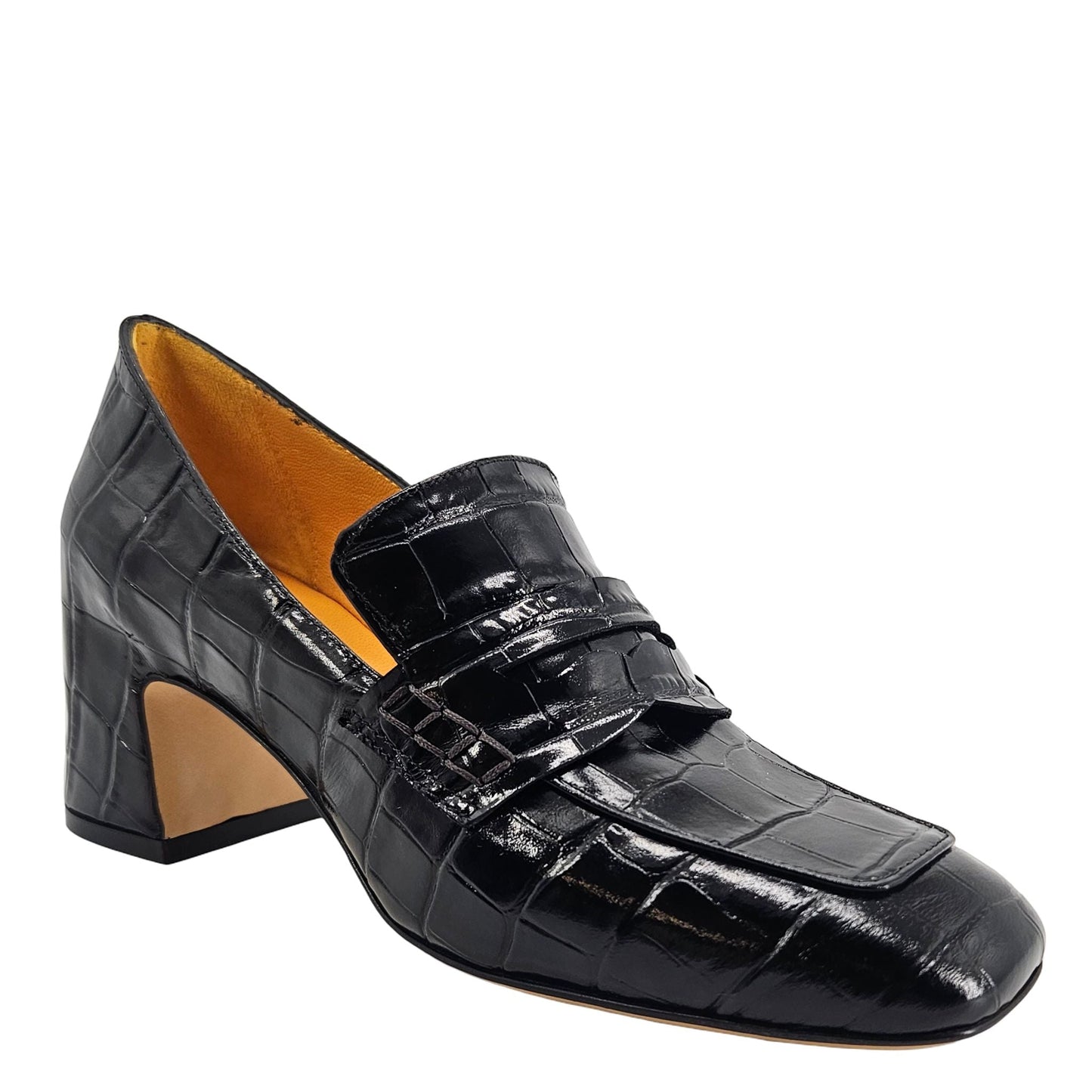 Madison Maison Black Croc-Embossed Leather Block Heel Loafers