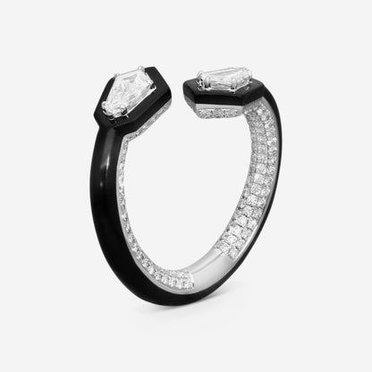 Lugano - 18KW Ring - Diamonds And Onyx (Gross Weight: 5.4 gr, DIA: 1.30ct twd FG/VS) Size 6.5 - 1223381