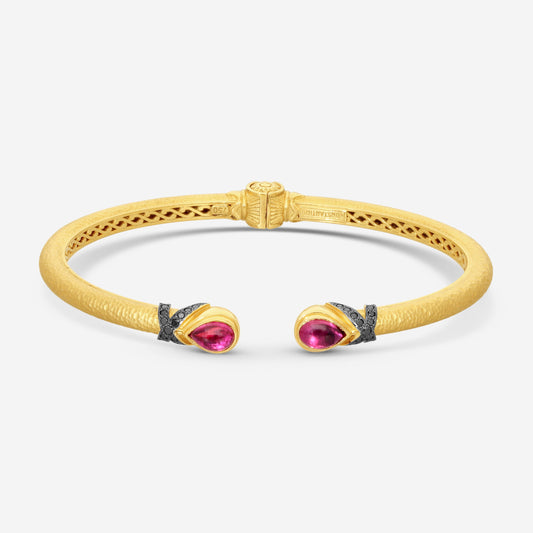 KONSTANTINO - "Callas" (Cuff) - 18K Gold Blk Diamond Bracelet - BLK DIA:0.32ctw.; Tourmaline Doublet 1.20 ct,. - BMK07049-18KT-505