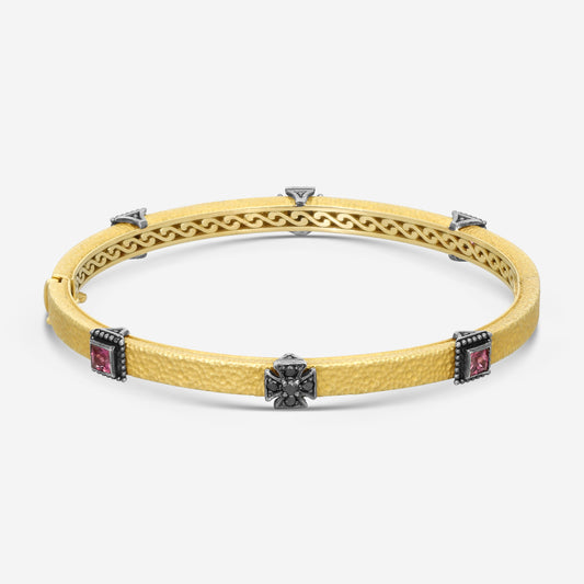 KONSTANTINO - "Callas" (Bangle) - 18K Gold Blk Diamond Pink Tourmaline Bracelet - BLK DIA:0.225ctw; Pink Tourmaline - BMK07054-18KT-507