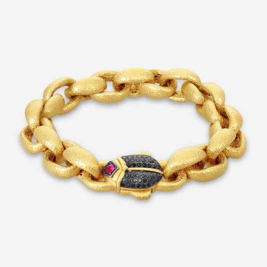 KONSTANTINO - "Callas" (Link) - 18K Gold Blk Diamond Ruby Bracelet - BLK DIA:0.482ctw.; Ruby,0.15Ct - BMK07069-18KT-516

Length: 7 INCHES
Retail $20,460.00