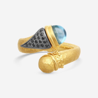 KONSTANTINO - "Callas" 18K Gold Ring - BLK DIA: 0.14ctw.; Swiss Blue TOP: 1.8Ct - DMK01141-18KT-510
Retail $4,360.00