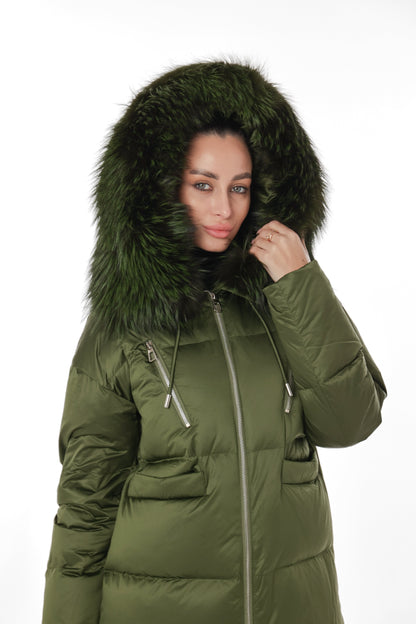 Genuine Silver Fox Fur Down Fill Coat
