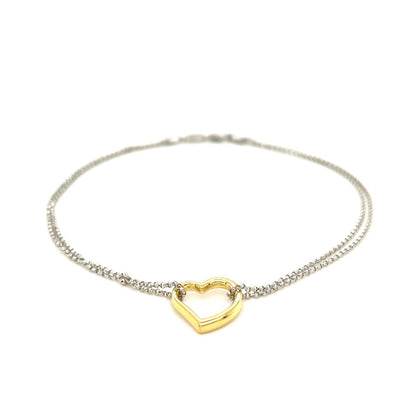 14K Yellow Gold and Sterling Silver Open Heart Station Anklet