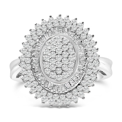Sterling Silver 2.0 Cttw Diamond Oval Halo Cocktail Ring