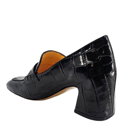 Madison Maison Black Croc-Embossed Leather Block Heel Loafers