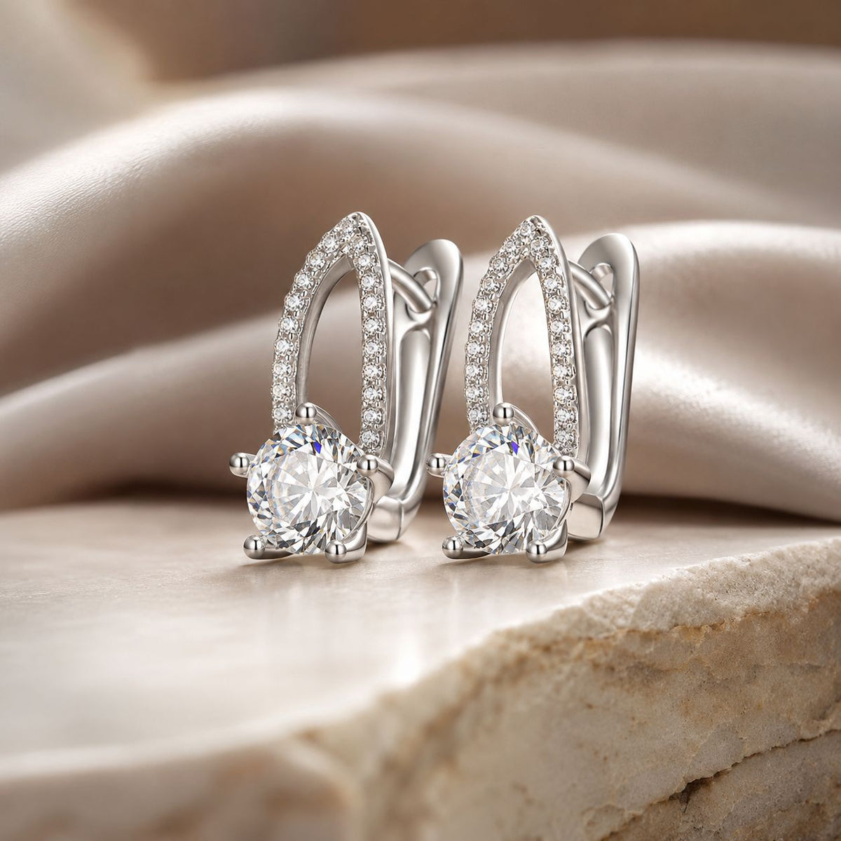 Sterling Silver CZ Pavé Earrings