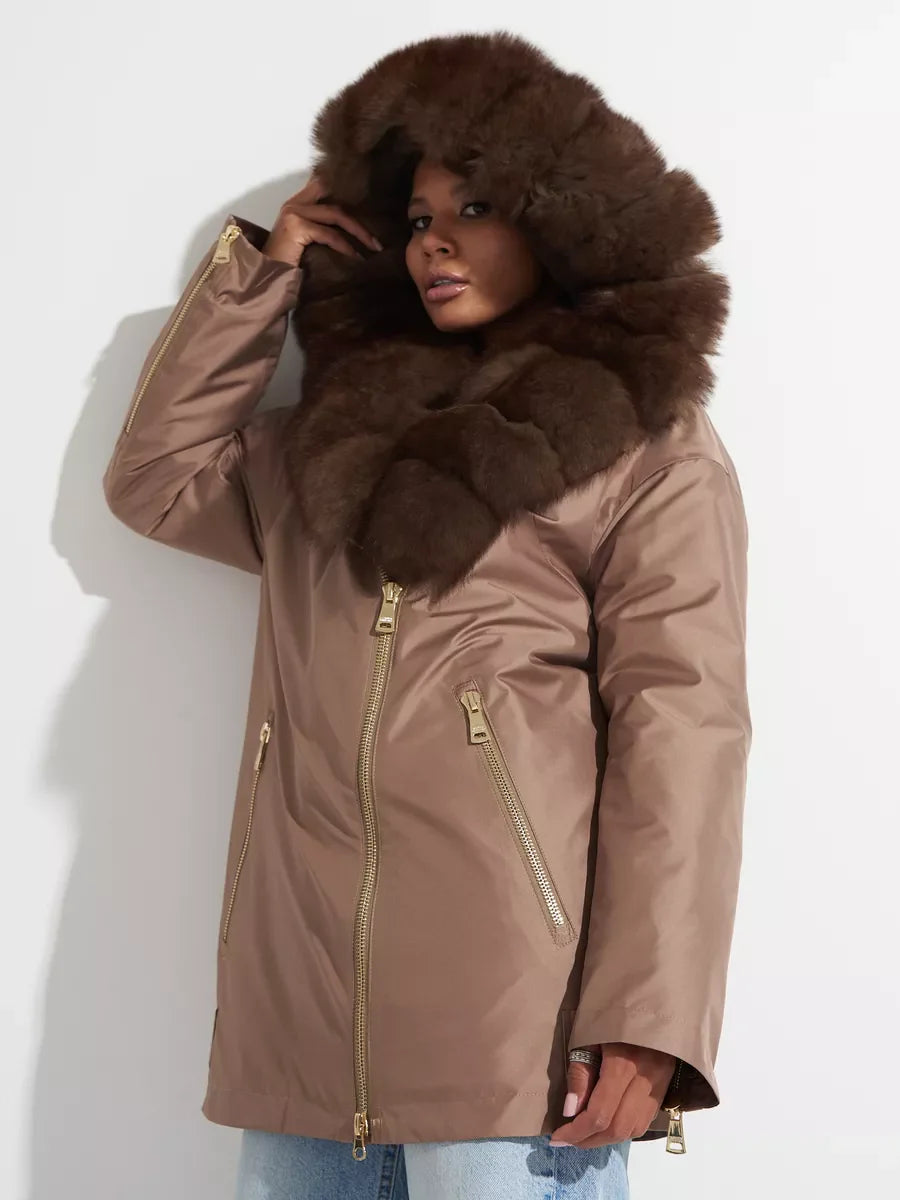 Polar Fox Fur Trim Rabbit Fur Insulated Parka