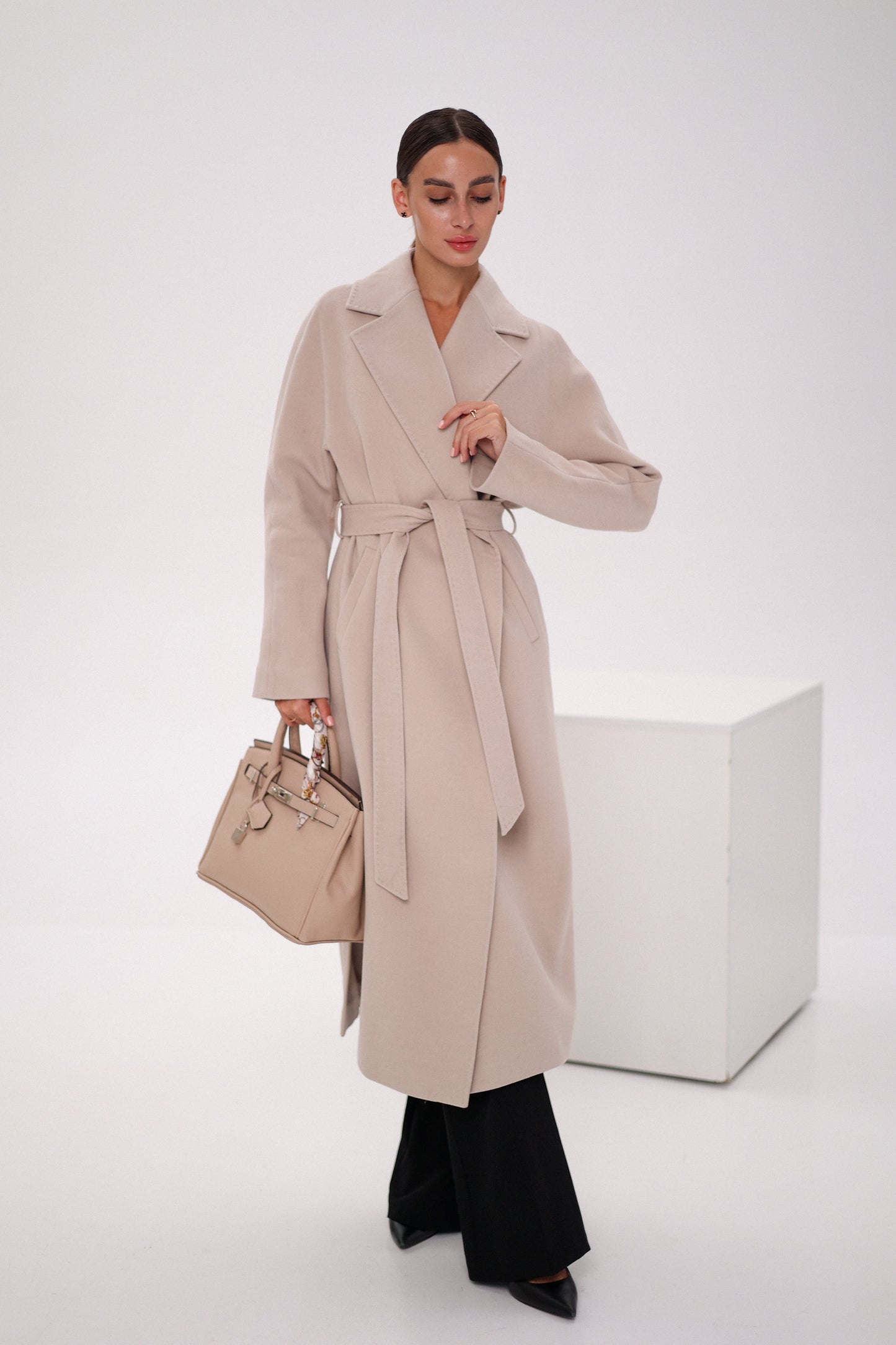 Cambridge Comfort Wraparound Wool Cashmere Coat Nude