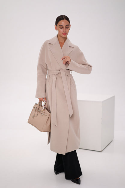 Cambridge Comfort Wraparound Wool Cashmere Coat Nude
