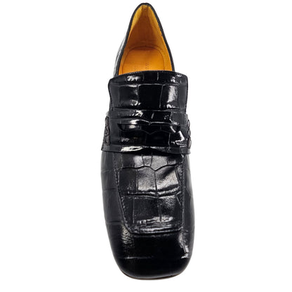 Madison Maison Black Croc-Embossed Leather Block Heel Loafers