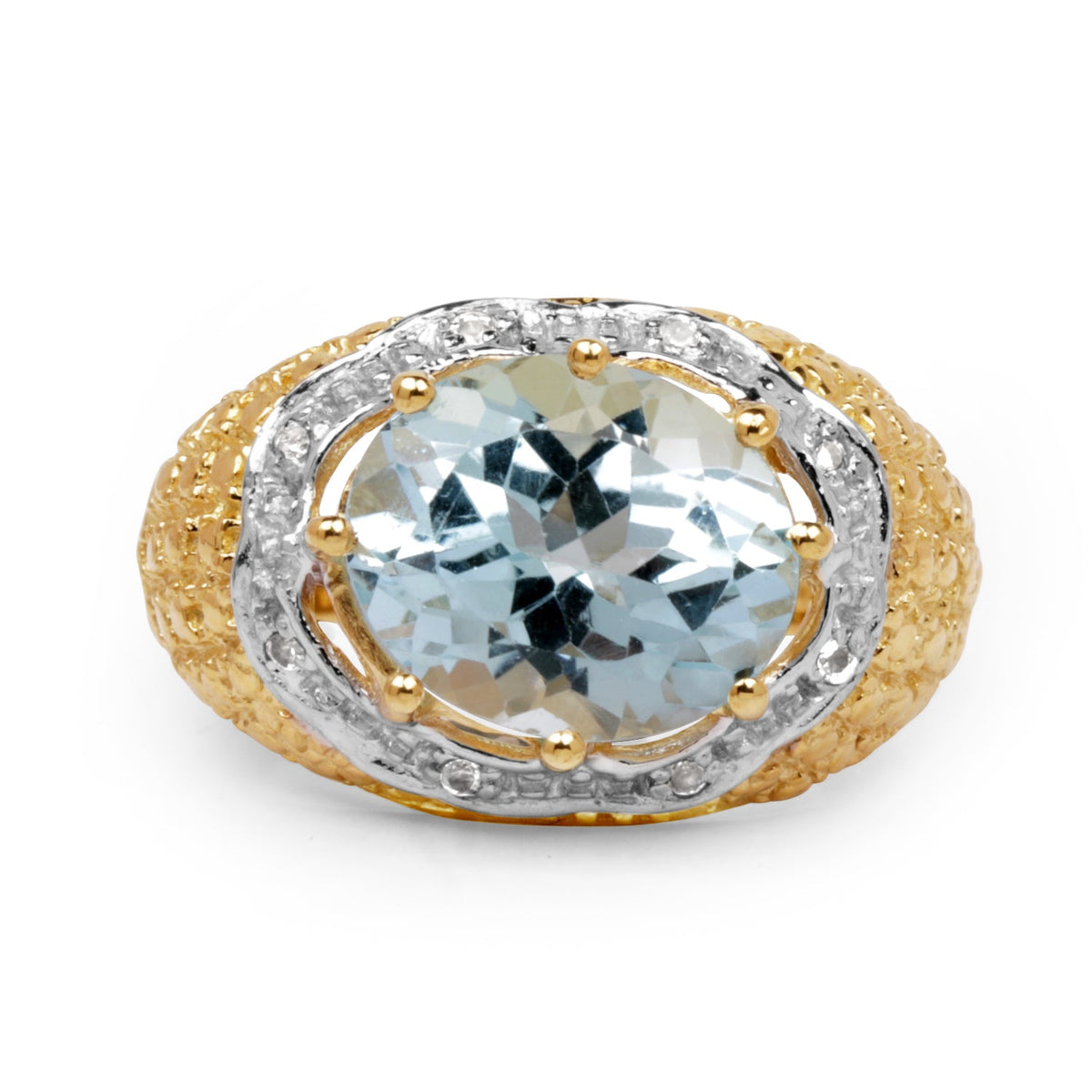 14K Yellow Gold Plated Sterling Silver Blue Topaz & White Topaz Ring