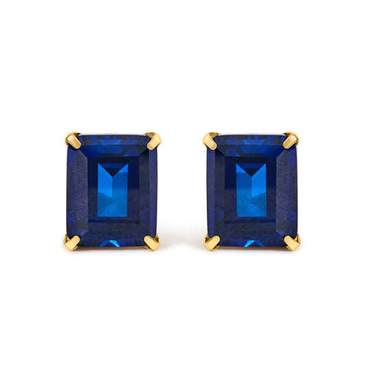 18K Yellow Gold Lab-Created Blue Sapphire Emerald-Cut Solitaire Stud Earrings, 10x8mm