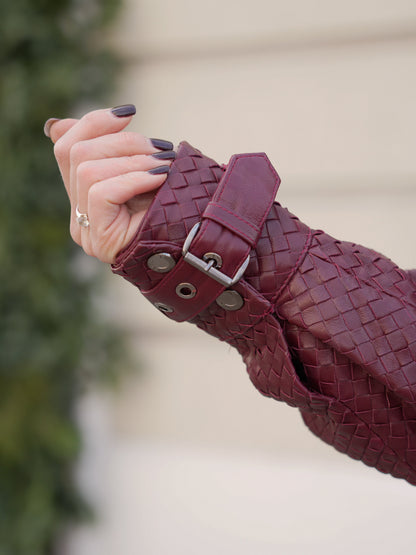 Marlowe Braided Genuine Leather Jacket in Bordeaux