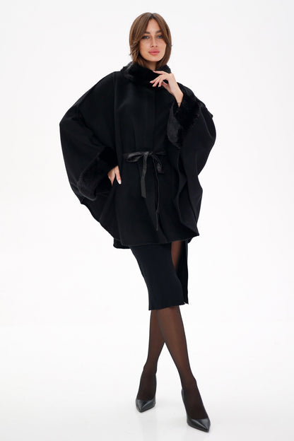 Scandinavian Mink Fur Double Face Wool Poncho