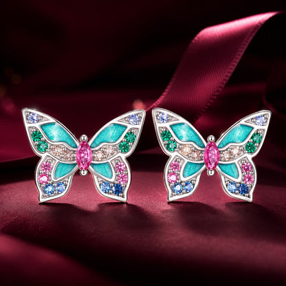 Sterling Silver Enamel and Cubic Zirconia Earrings