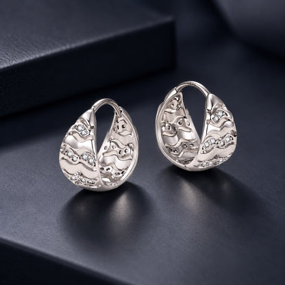 925 Sterling Silver White Gold Plated CZ 1.4 x 0.7 cm Hoop Earrings for Women