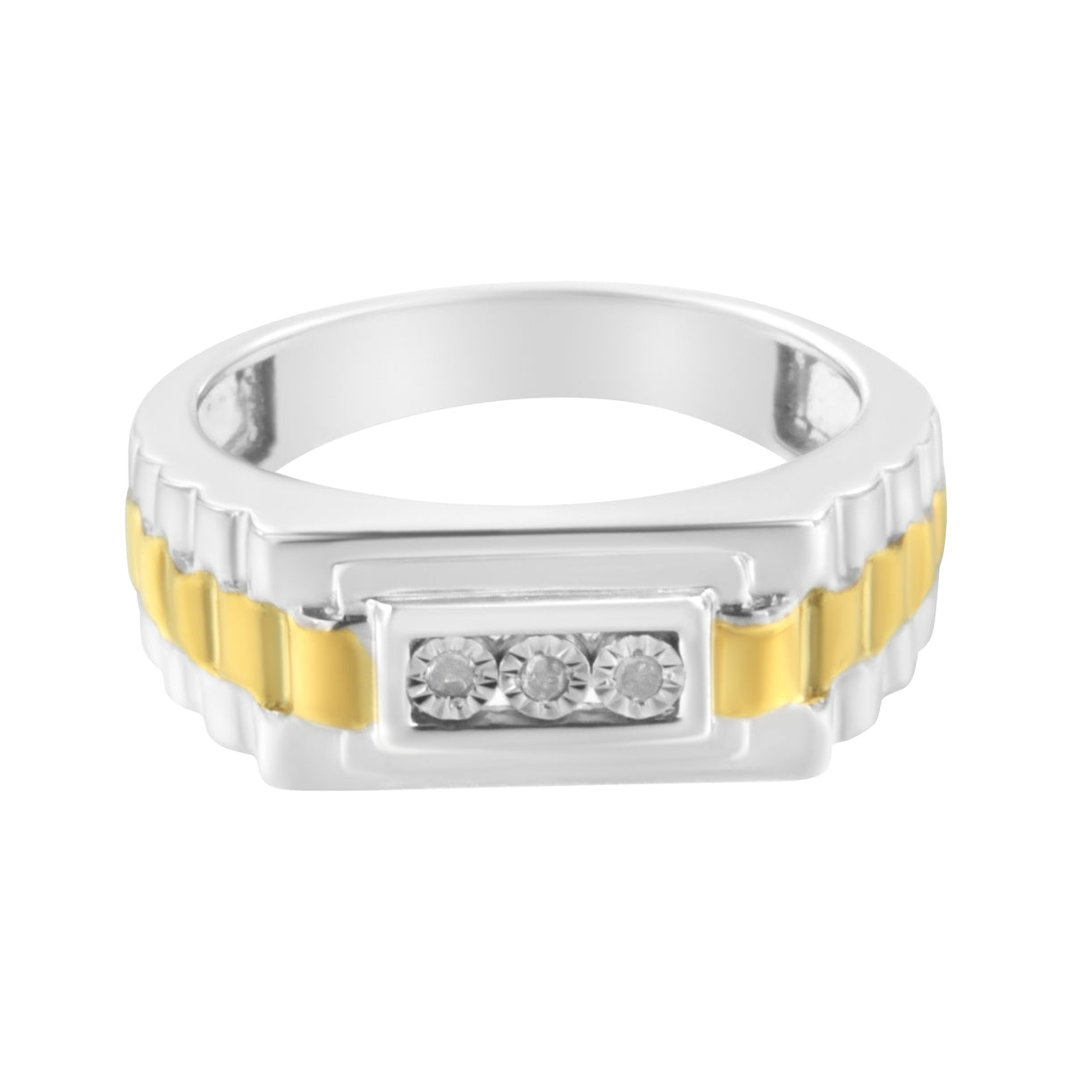 10K Yellow Gold Plated Sterling Silver Diamond Gentlemen's Fashion Ring