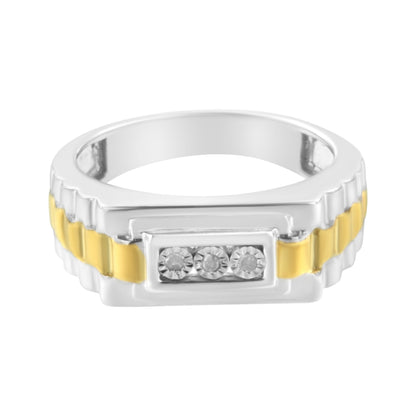 10K Yellow Gold Plated Sterling Silver Diamond Gentlemen's Fashion Ring