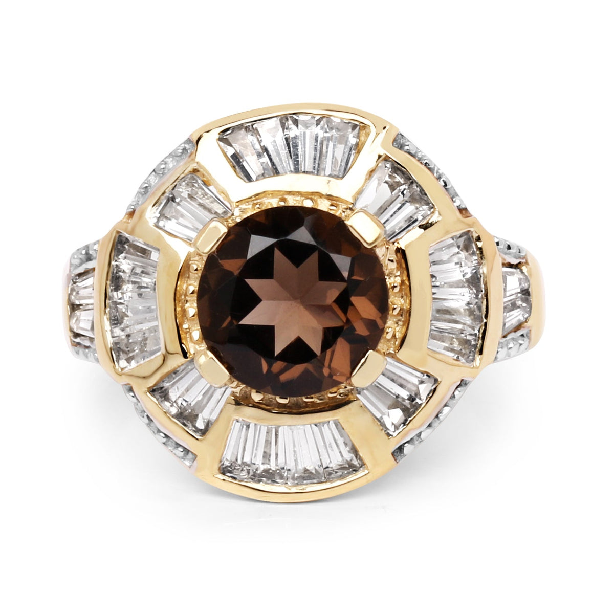 14K Yellow Gold Plated Sterling Silver Smoky Quartz & White Topaz Ring