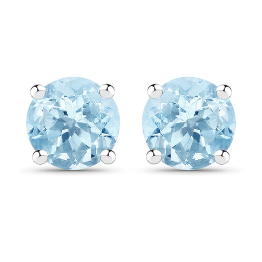 Sterling Silver Blue Topaz Round Stud Earrings
