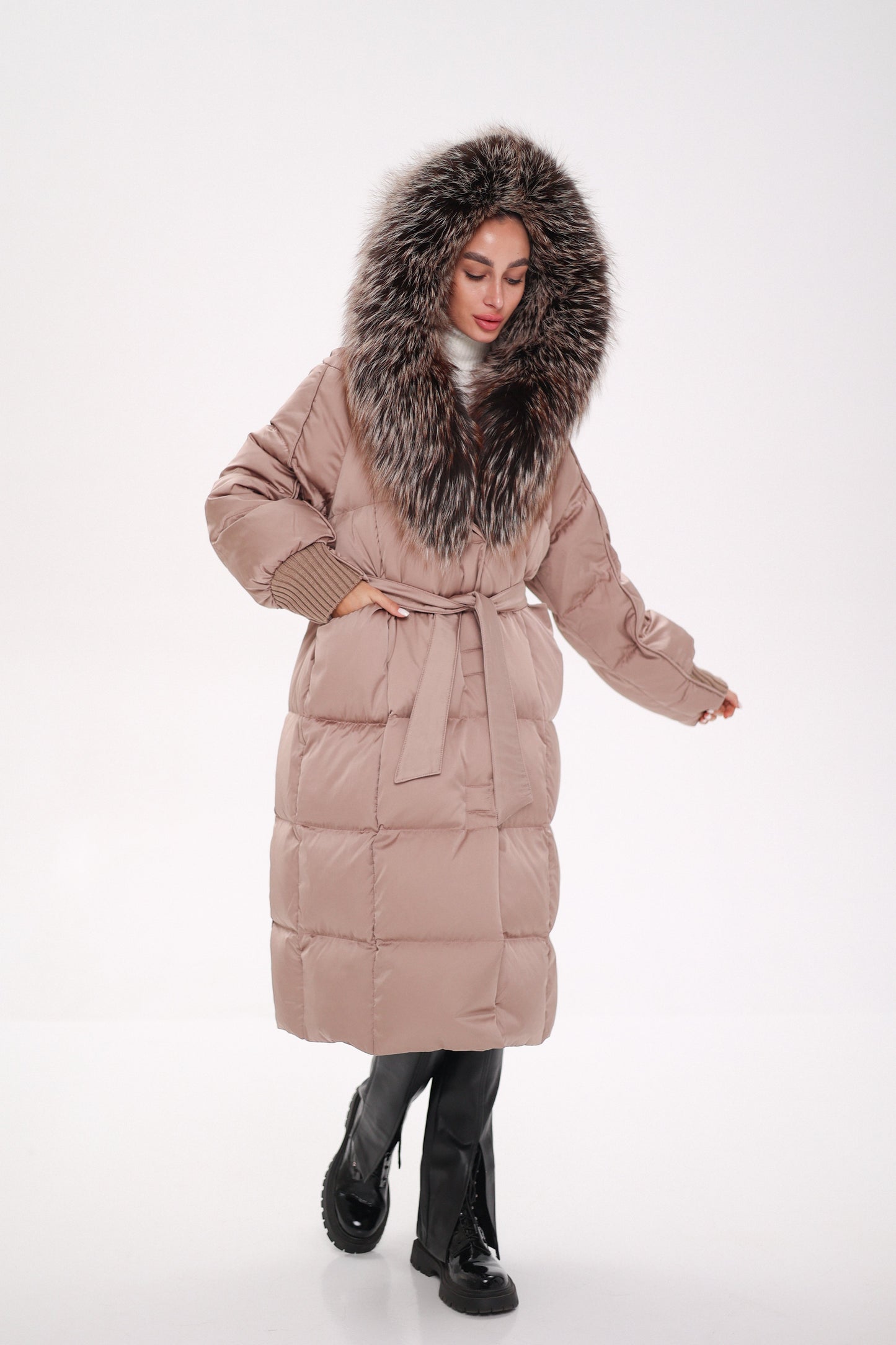 Rei Silver Fox Hood Down Coat Blush