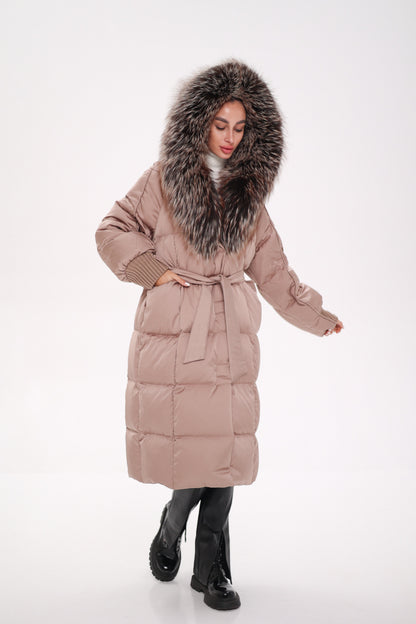 Rei Silver Fox Hood Down Coat Blush