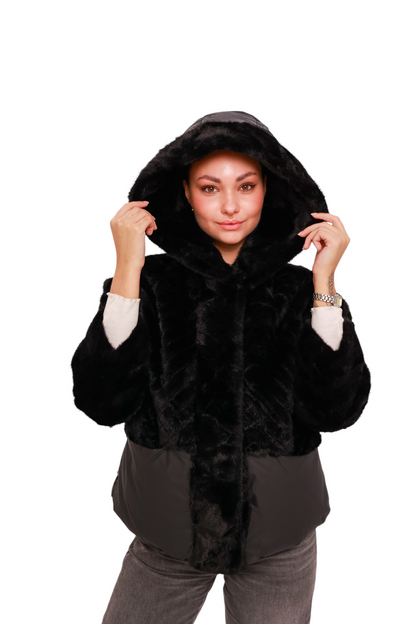 Montana Eco-Fur Down Coat in Black