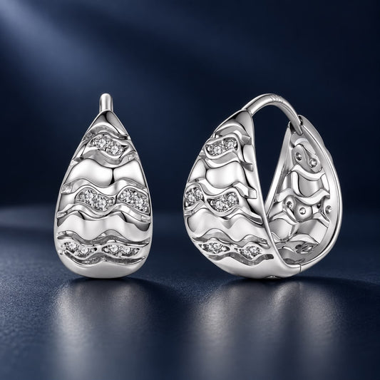 White Gold Plated and Sterling Silver CZ Hoop Earrings