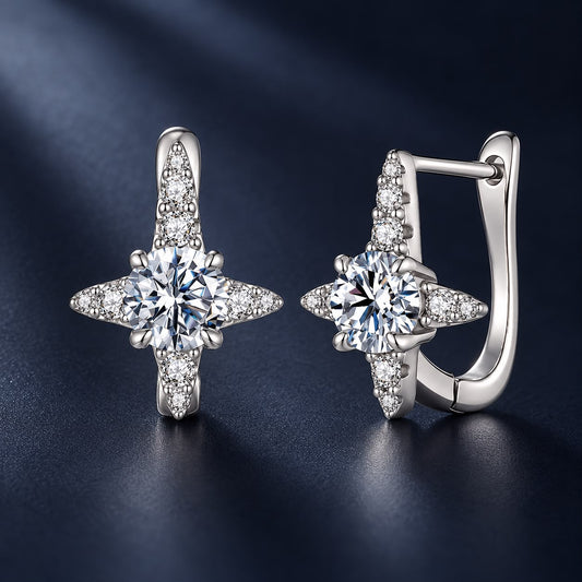 Sterling Silver Moissanite and Pavé CZ Hoop Earrings
