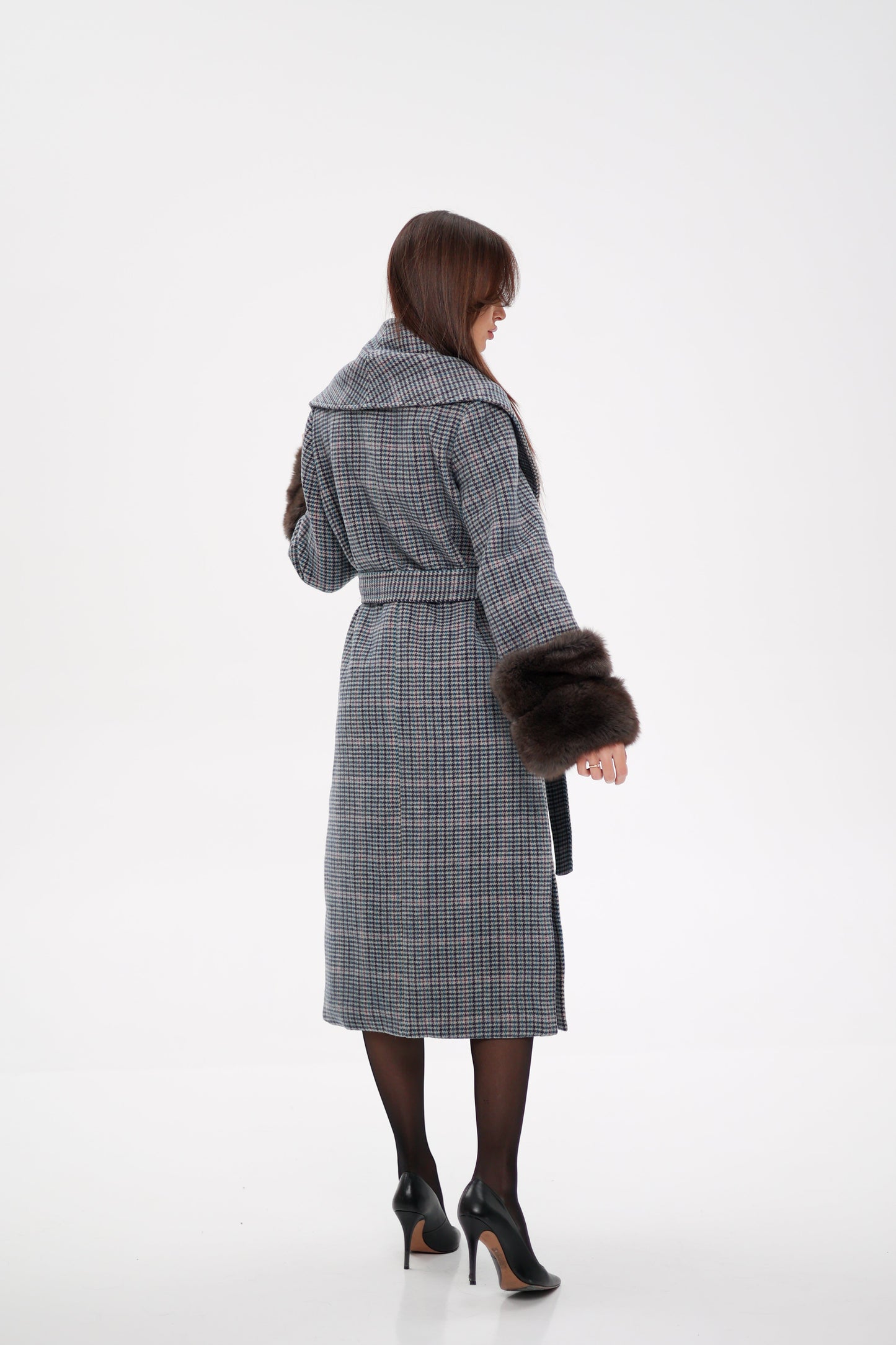 Polar Fox Fur Virgin Wool Wrap Coat