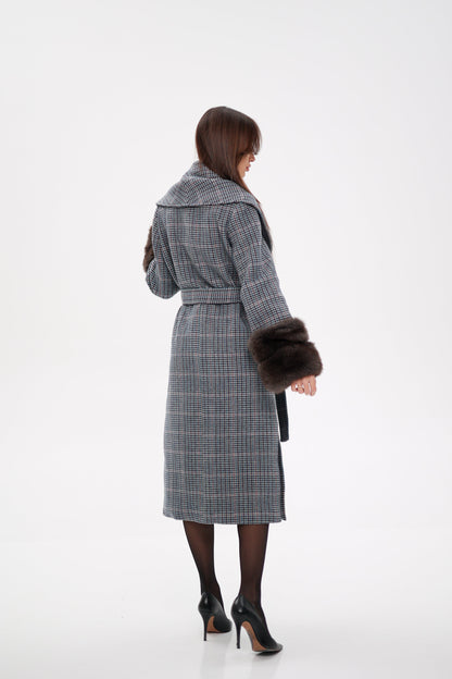 Polar Fox Fur Virgin Wool Wrap Coat