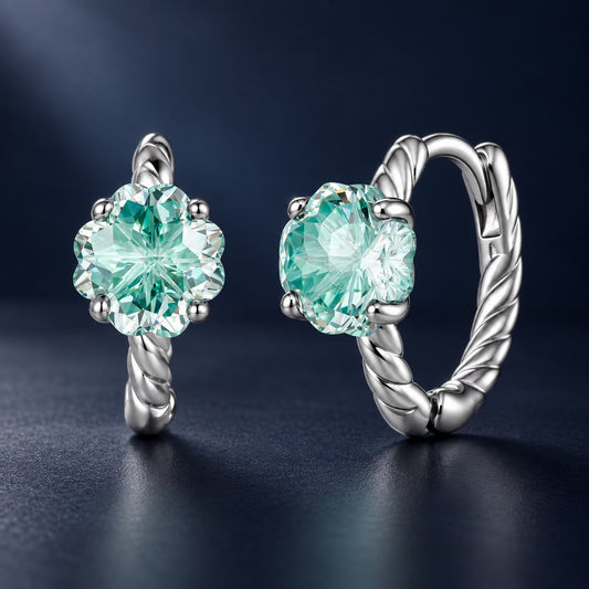 White Gold Plated Sterling Silver Transparent Glass Hoop Earrings