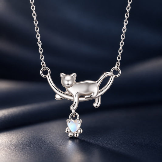 Sterling Silver White Gold Plated Moonstone Pendant Necklace
