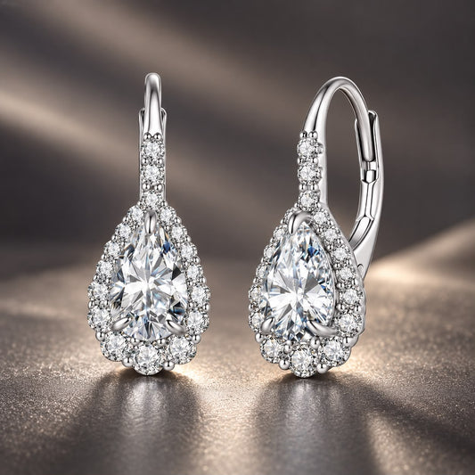 Sterling Silver Moissanite and Pavé Cubic Zirconia Drop Earrings