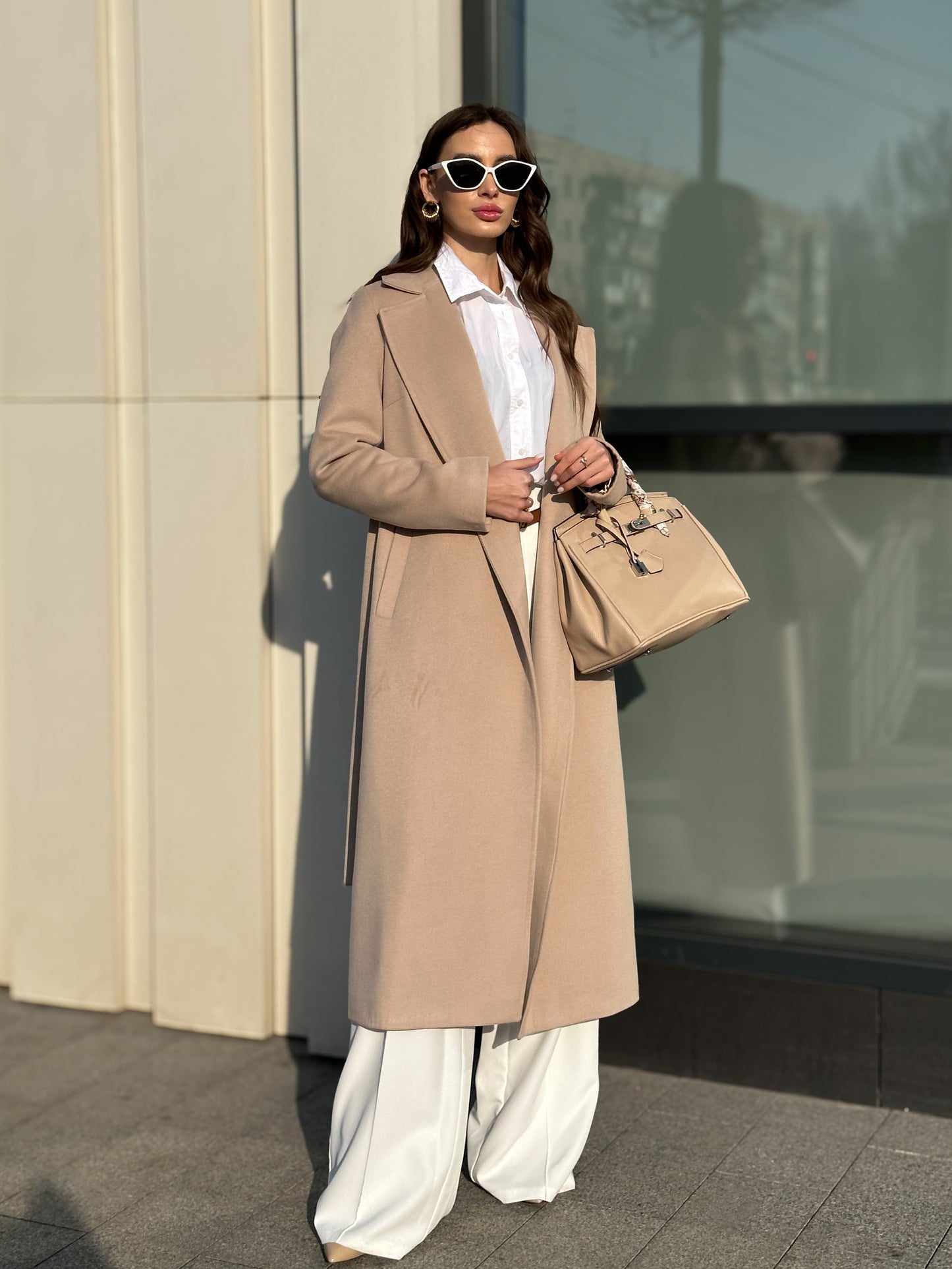 Astoria Classic Wraparound Wool Blend Coat in Nude