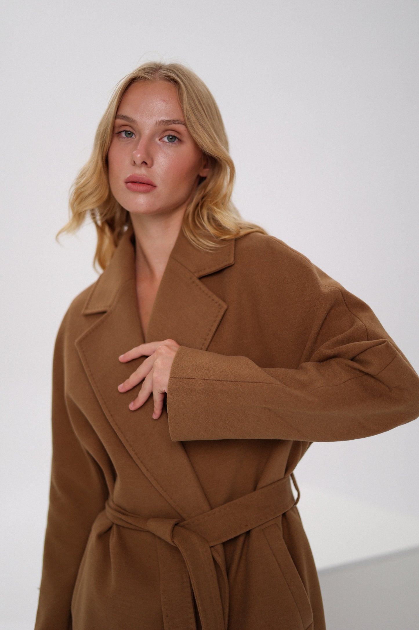 Cambridge Comfort Wraparound Wool Cashmere Coat Dark Camel