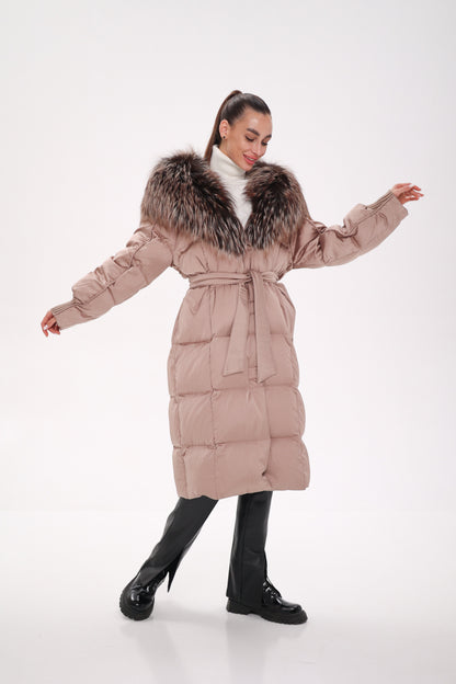 Rei Silver Fox Hood Down Coat Blush