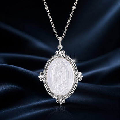 White Gold Plated Sterling Silver Mother of Pearl & CZ Pendant Necklace