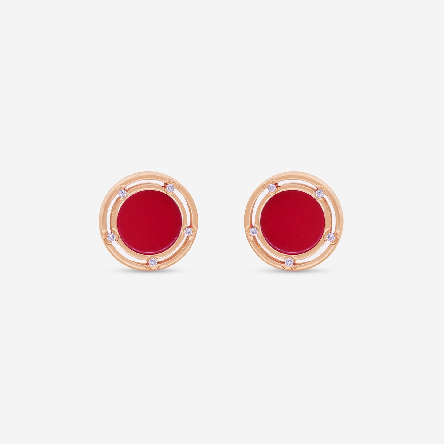 Damiani D. Side 18K Rose & White Gold Diamond & Red Stone Stud Earrings 0.05ct.