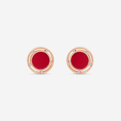 Damiani D. Side 18K Rose & White Gold Diamond & Red Stone Stud Earrings 0.05ct.