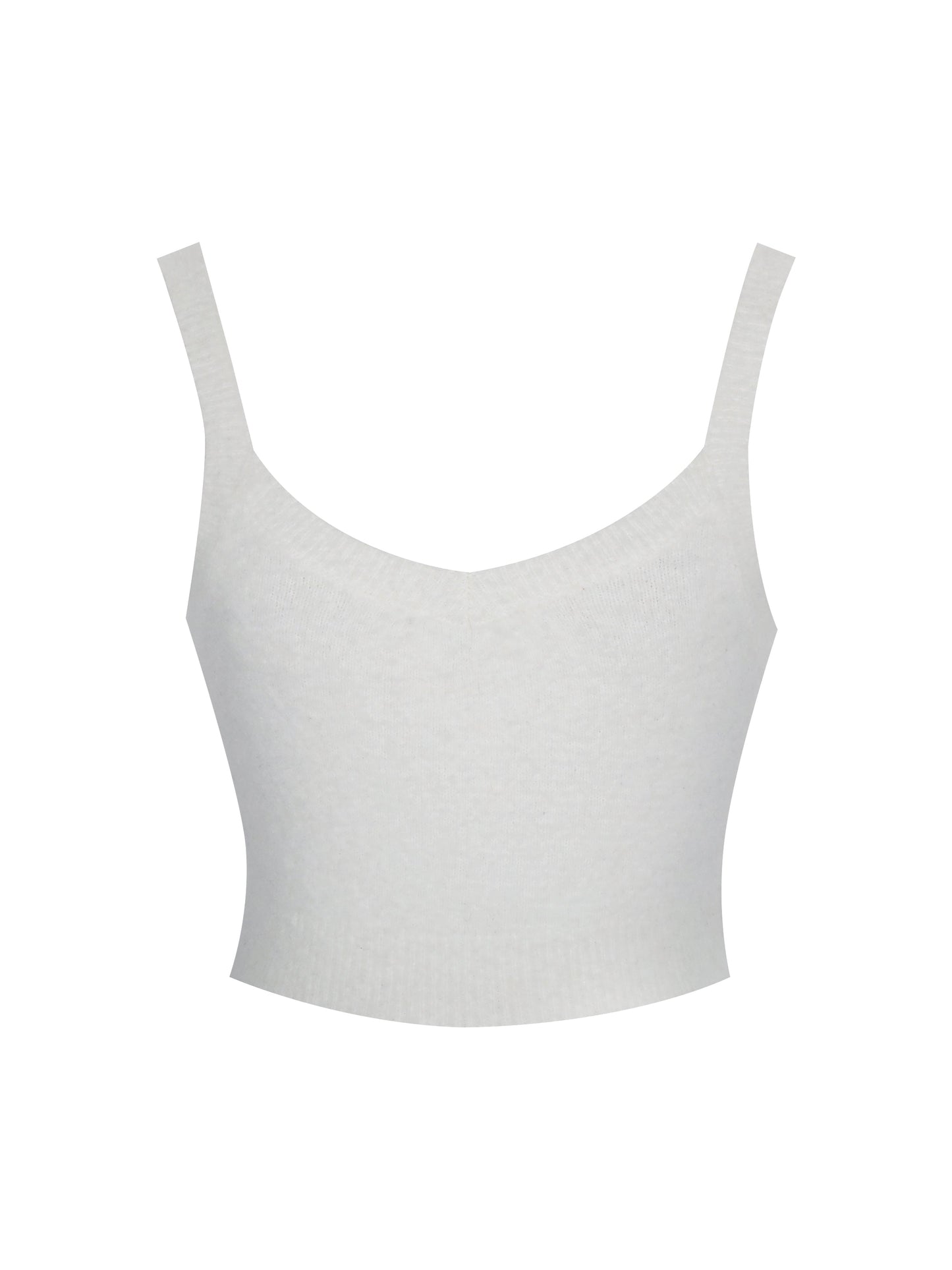 Selene White Wool-Blend Ribbed Knit V-Neck Top